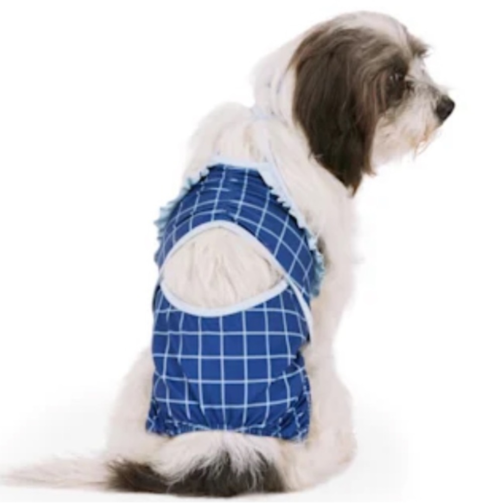 NWT Youly Blue Check Dog Swimsuit M